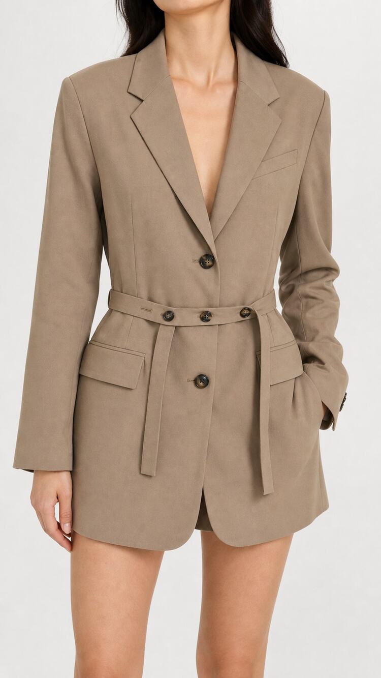 Topshop Belted Longline Blazer Tan Brown Women US 4 NWT Tailored Adjustable Belt